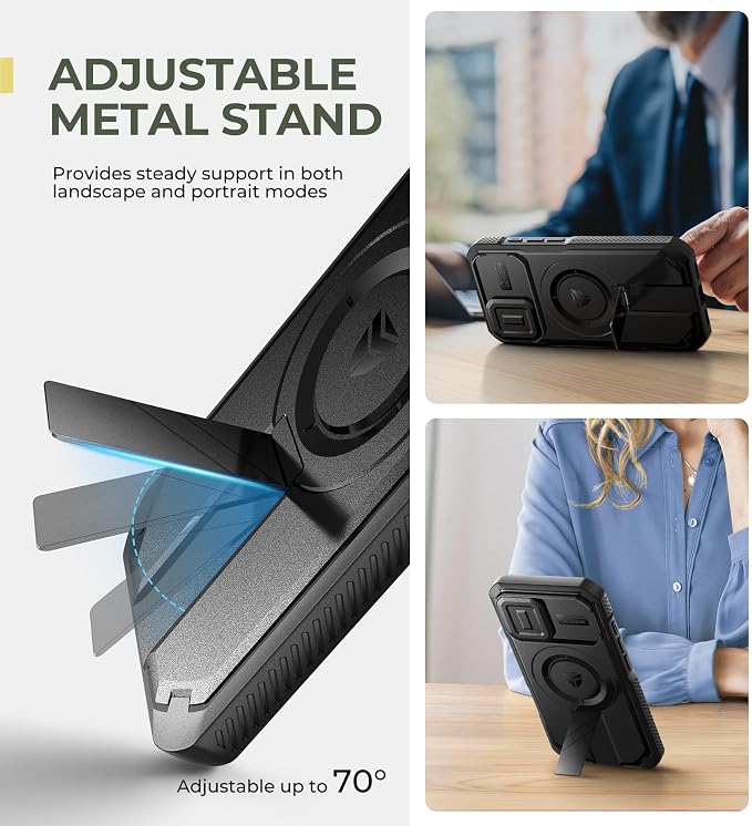 Dexnor for iPhone 16 Case with Slide Camera Cover & Adjustable Kickstand, Magnetic Rugged Shockproof Bumper Cases Heavy-Duty Magnetic Protective Cover,Black - Image 5