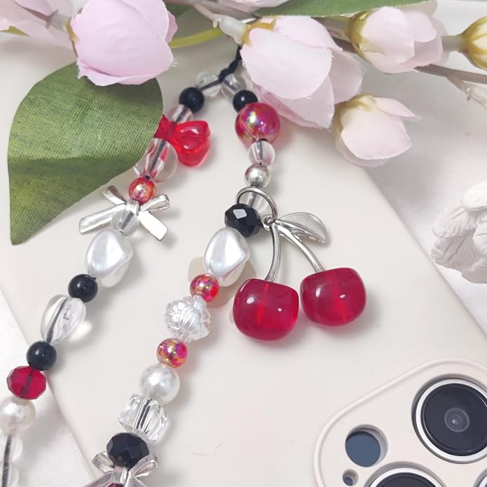 cioatu Phone Charms Cute Cherry Butterfly Cell Phone Lanyard Strap Wrist Strap for Bag Airpods Camera Pendants Decor - Image 4