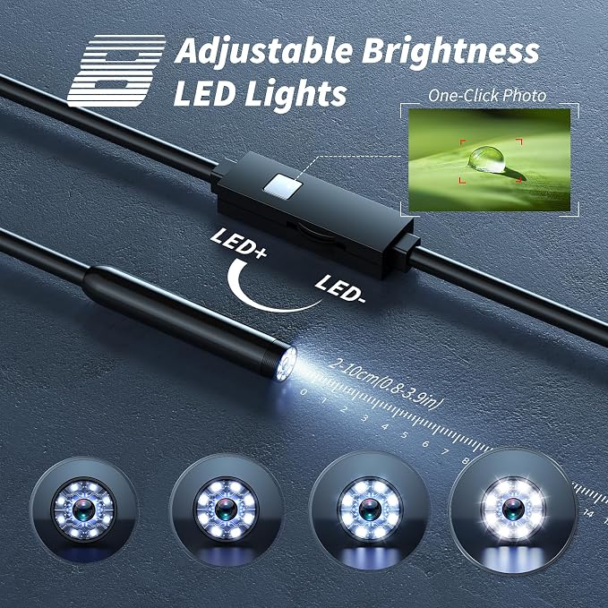 Endoscope Camera with Light, 1920P HD Borescope Tools with 8 Adjustable LED Lights, Endoscope with Semi-Rigid Snake Camera, Inspection Borescope for iOS - 16.3ft Single Line Single Lens（Not Android） - Image 4