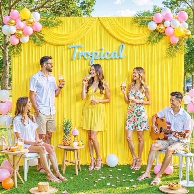 Yellow Backdrop Curtain for Parties Wrinkle Free Lemon Yellow Photo Curtains Backdrop Drapes Fabric Decoration for Birthday Party Wedding Baby Shower 5ft x 8ft,2 Panels - Image 2