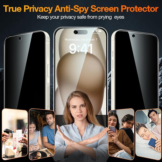 YMHML 3 Pack Compatible for iPhone Air Privacy Screen Protector Tempered Glass + 1 Set of Camera Lens Protector, 25°Anti Spy 17 Air, [Top 9H+ Military Grade Shatterproof] [Bubble Free, Auto-Dust Removal] - Image 2