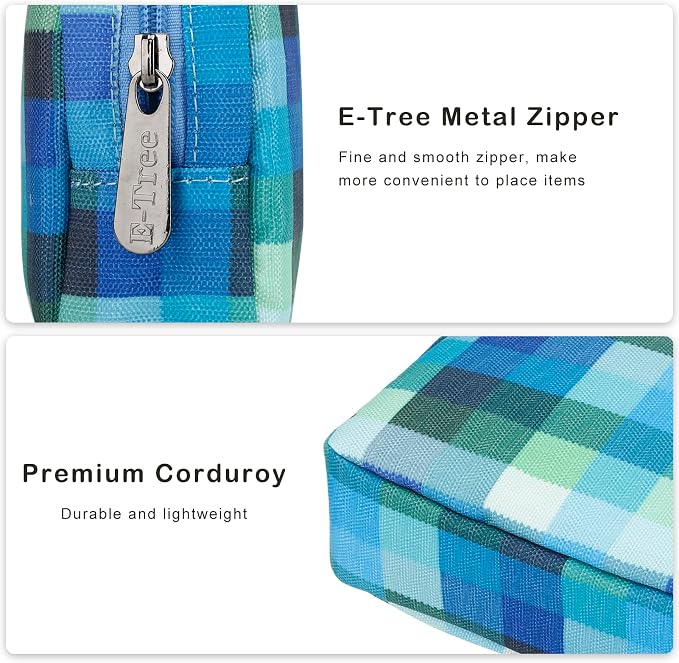 E-Tree Cute Small Makeup Bag,Cosmetic Toiletry Make up Little Items Pouch for Purse,Zipper Mini Tech Charger Cable Electronic Organizer Case,Travel Accessories for Women Men Teen,Blue Checkered - Image 3