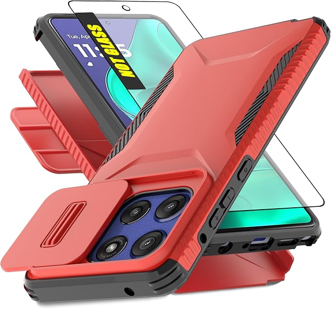 for Motorola G Stylus 5G 2025 Case with Built-in Slide Camera Cover & Screen Protector, [2 in 1] Heavy Duty Rugged Shockproof Protective Cover for Moto G Stylus 5G 2025(Red) by AWZHYDT