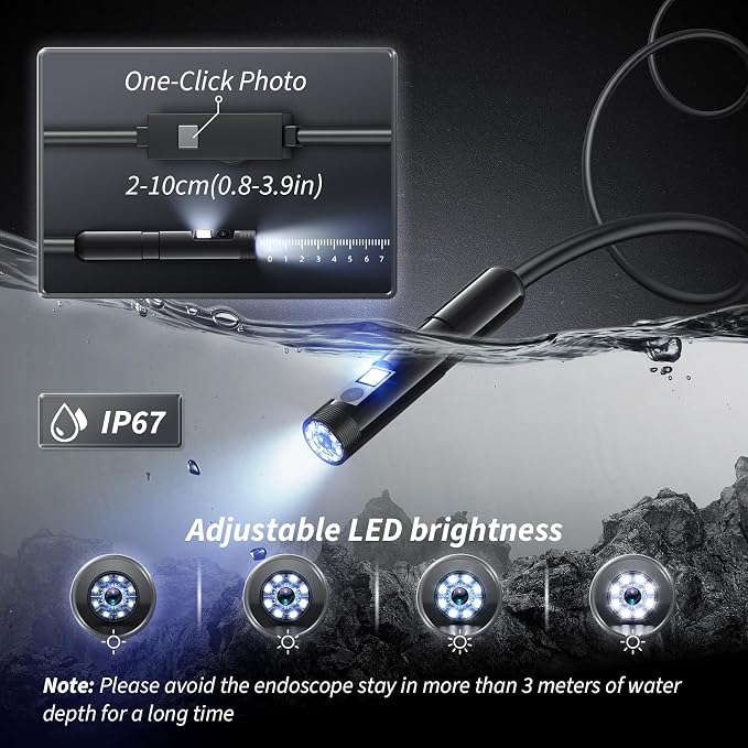 Endoscope Camera with Light, 1920P HD Bore Scope Borescope with 8 Lights, Waterproof 16.4FT Semi-Rigid Cord for Pipe Inspection, Industrial Endoscope for Phones(Dual Lens) - Image 4