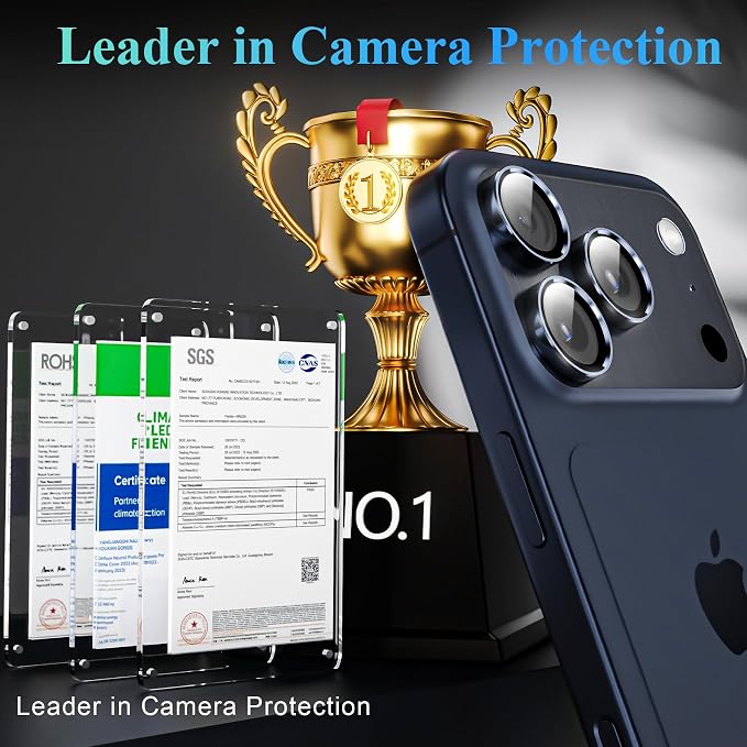YWXTW Camera Lens Protector for iPhone 17 Pro/iPhone 17 Pro Max, [1 Step Installation Tray] Tempered Glass Screen Protector Metal Individual Camera Cover Accessories Case Friendly (Deep Blue-2Pack) - Image 2