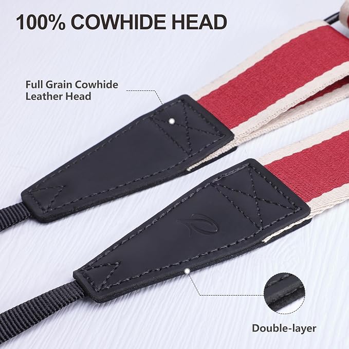 Padwa Lifestyle Adjustable Camera Strap - 1.5" Top Layer Cowhide Head Camera Straps for Photographers, Cotton Adjustable Neck Shoulder & Crossbody Strap Quick Release for All Cameras and Binoculars - Image 2