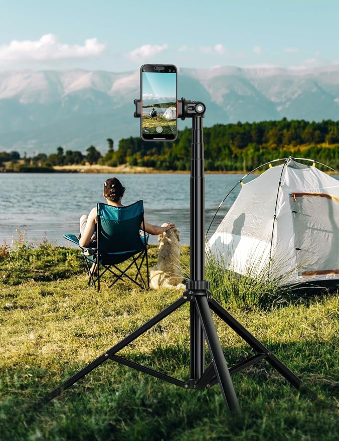 71''/180cm Extendable Phone Tripod Aluminum, Portable Stand for Video Recording, Travel Tripod for iPhone/Cell Phone/Camera Video Light, Compatible with Smartphones, DSLR - Image 4