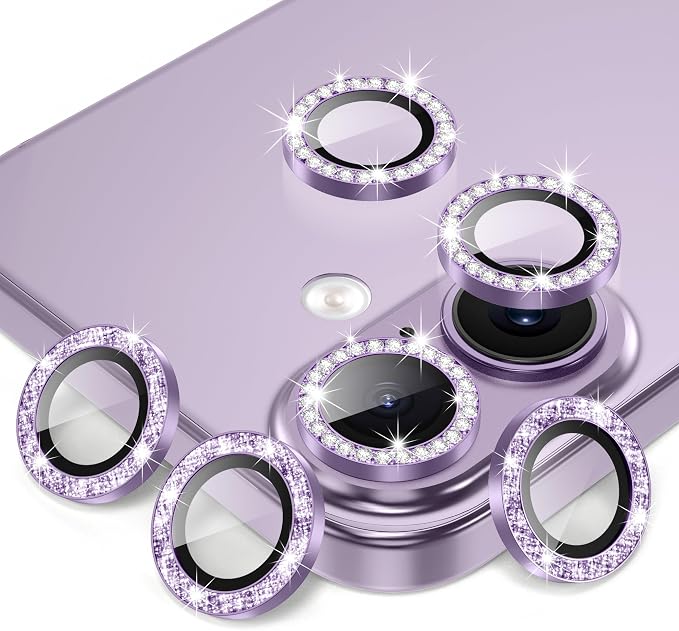 AGVEE 3+3 6 Pack for iPhone 17 Camera Lens Protector Cover | Individual Bling Diamond & Bling Glitter Sparkle Cute Gem Metal Ring, 9H Tempered HD Glass by AGVEE