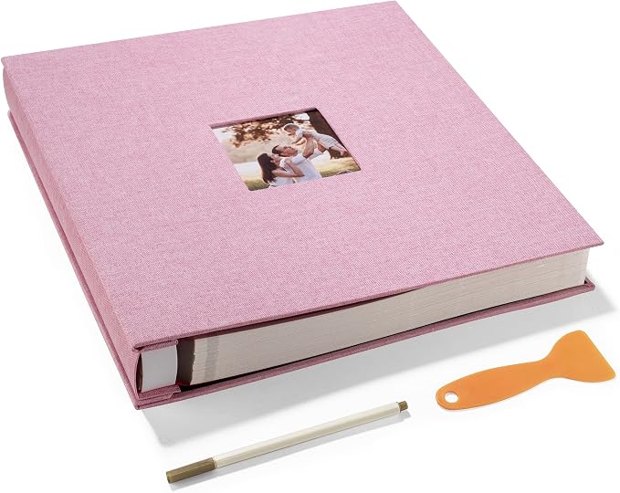 HoneyTolly Large Photo Album Self Adhesive, DIY Scrapbook Album for 600 Photos, 13"x12.6" 120 Pages Linen Cover Memory Book(Pink) by HoneyTolly