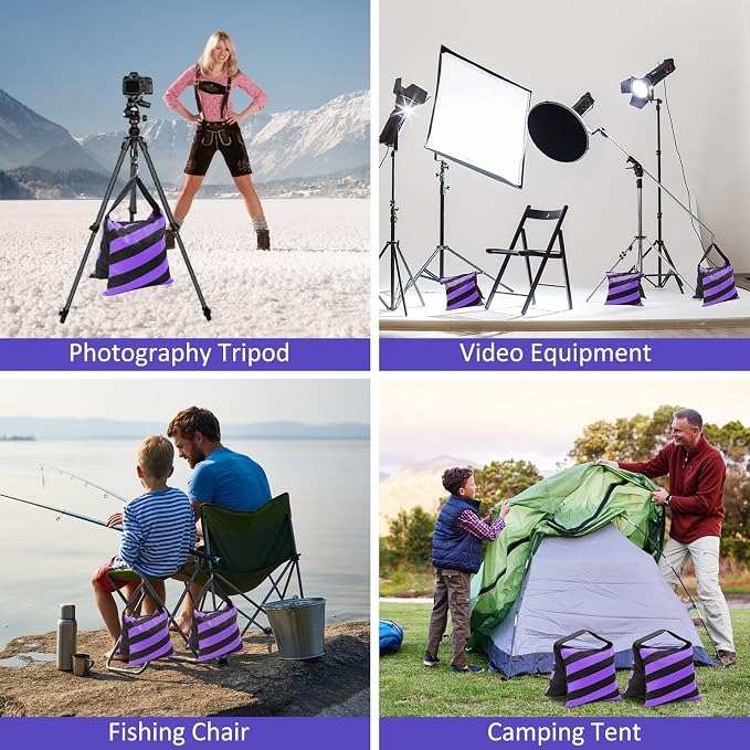 4 Packs Purple Sandbag Weight Bags for Light Photography Video Equipment | Heavy Duty Saddlebags for Backdrop Stand, Photo Tripod, Canopy, Pop up Tent, Umbrella Base, Fishing Chair, Picnic Table - Image 6