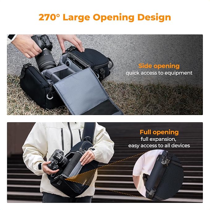 K&F CONCEPT Camera Sling Bag, Compact Crossbody Backpack, 10L | Fits Mirrorless & Small DSLR. Water-Repellent Twill Fabric. 5 Removable Dividers. Adjustable Strap 20.5–39.8 in. BS11 - Image 5
