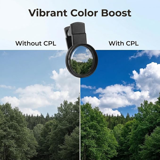 37mm Clip-On CPL Filter Circular Polarizing Lens Kit to Eliminate Glare & Boost Color, Optical Multi-Coated Glass with Universal Clip for Mobile Photography for Android Phone iPhone 6 7 8 9 10 11 12 - Image 7