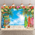 8x6ft Summer Hawaiian Beach Photography Tropical Luau Backdrop | Flower Palm Leaves Background, Aloha Party Supplies, Surfboard Banner, Holiday Photo Booth, Polyester, Grommets, 1PC by YCUCUEIBACKDROP