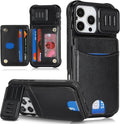 Cavor for iPhone 16 Pro Max Wallet Case with Card Holder, Black | Slide Camera Control Cover, PU Leather Kickstand Stand Protective Phone Case for Women Men by Cavor