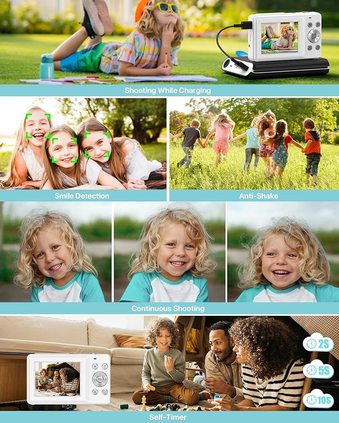 Digital Camera, Latest FHD 1080P Digital Camera for Teens with SD Card Anti Shake Point and Shoot Cameras Portable 16X Zoom Compact Small Cameras for Kids Boys Girls Seniors with Wrist Strap - Image 7