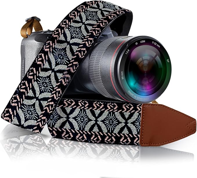 Art Tribute Camera Strap - Shoulder, Crossbody & Neck Camera Strap for Photographers, Fits All Cameras, Canon Nikon Sony Fujifilm, Padded Strap W/Quick Release, Embroidered Cotton & Leather Ends by ArtTribute