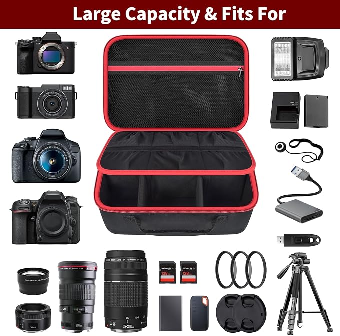 Camera Case for Canon/for Sony/for Nikon DSLR SLR Cameras, Large Capacity | EOS Rebel T7/R50/R6 Mark II/R100,Alpha 7 IV/ZV-E10/A6400/A6700/A6100,D7500,Lens/ Battery/Tripod Bag, Shoulder Strap, Box Only - Image 2