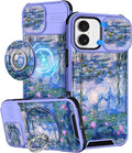 Buleens for iPhone 17 Case 6.3 Inch - with Ring Stand & Camera Cover Aesthetic Cute Designed for Women Girls Girly Pretty Kawaii Blue Water Lily Teens Phone Case for iPhone 17 Compatible with Magsafe by Buleens
