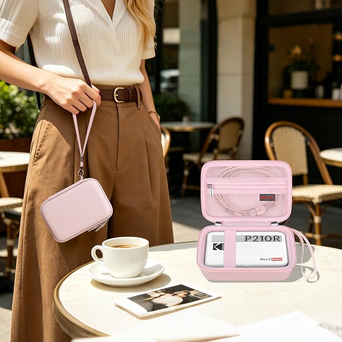 Elonbo Carrying Case for KODAK Mini 2 Retro 2x3 Portable Photo Printer | Bluetooth Smartphone Instant Color Printer Hard Travel Protective Bag, Mesh Pocket fits Cartridge Photo Paper Sheets, Pink - Image 7