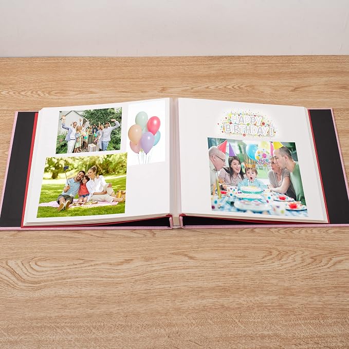 Large Photo Album Self Adhesive 4x6 8x10 10x12 13"x12.8" Magnetic Scrapbook Album 12.6"x11" Inch 60 Sticky Pages Linen Cover DIY Photo Album with A Metallic Pen and DIY Stickers(Pink) - Image 3