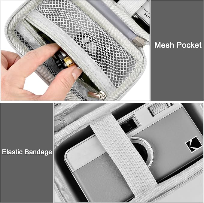 Film Camera Case for Kodak EKTAR H35 H35N Half Frame Film Camera | Camera and 35mm Film Rolls Storage, Mesh Pocket for Small Accessories, Travel and Home Organization; Large, Grey, Case Only - Image 3