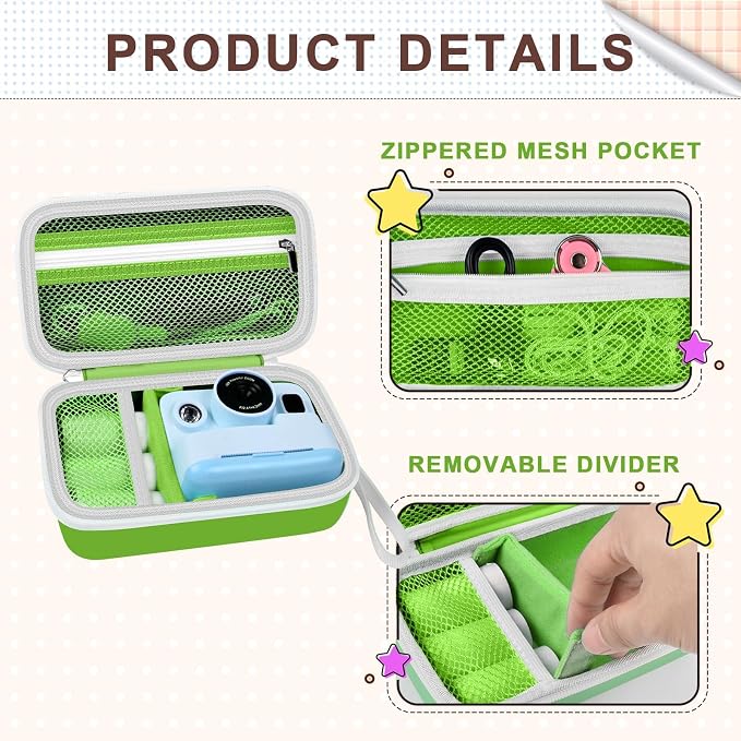 Kids Instant Print Camera Case for DYLANTO for ESOXOFFORE Cameras | Portable Digital Camera Case Organizer for ETIKEZ for YTETCN for DUDUDRAGON with Pocket for Accessories (Box Only)-Green - Image 4