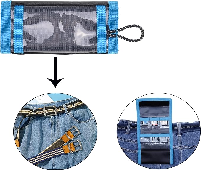 Memory Card Wallet - SD Card Storage - Slim and Foldable with Transparent Slots - Can Carry Up to 15 SD Cards - Straps with Tether Included - (Black/Blue) - Image 9