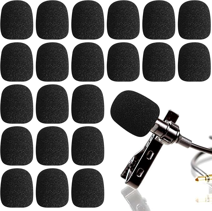 20pcs Headset Mic Foam Cover, Mini Microphone Windscreen Headsets Small Mic Covers for Office Call Center and Stage Pop Filter (Black) by Augshy