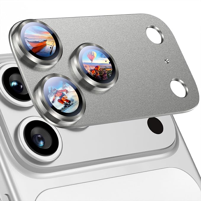 Uyiton for iPhone 17 Pro Max Camera Lens Protector, Metal Frame Glass Cover | Not Easy to Break, Strong Adsorption, Case-Friendly, Metal 9H Sapphire Glass Rear Camera Screen Cover, Natural Titanium by Uyiton