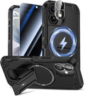 Goton 3 in 1 for iPhone 17 Case with Privacy Screen Protector Black | Glass Camera Lens Protector,Compatible for MagSafe,Invisible Kickstand, Shockproof Phone Cover for iPhone17 by Goton