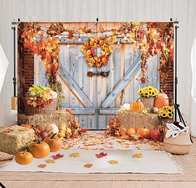 Fall Photo Backdrops for Photography, Thanksgiving Decorations 7x5ft | Vinyl Autumn Background for Photoshoot, Orange Pumpkin Maple Leaves, for Outdoor Party, Friendsgiving Decor - Image 7