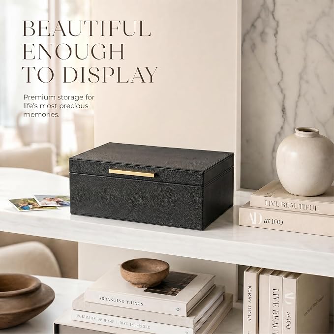 Decorative Photo Storage Box - PU Leather Organizer for 1200 4x6 Photos | Sturdy Scrapbook Storage Containers with Dividers and Lid - Portable Box Safely Stores Your Pictures - Image 6