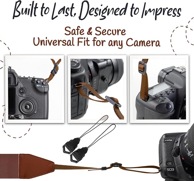 Art Tribute Camera Strap - Shoulder, Crossbody & Neck Camera Strap for Photographers, Fits All Cameras, Canon Nikon Sony Fujifilm, Padded Strap W/Quick Release, Embroidered Cotton & Leather Ends - Image 7