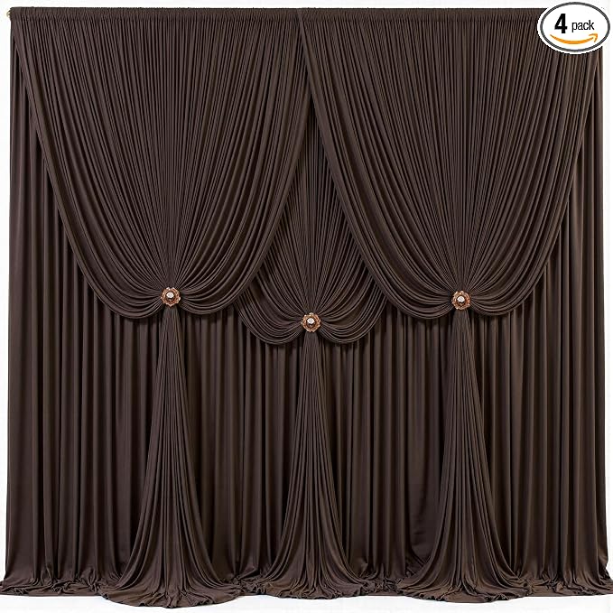 4 Panels Brown Backdrop Curtains for Wedding Party Wrinkle Free Backdrops Curtain Drapes Fabric Decorations Photo Back Drop Cloth for Baby Shower Photography Stage Reception 20ft(W) x 12ft(H) by Tao-GePartyDecorations