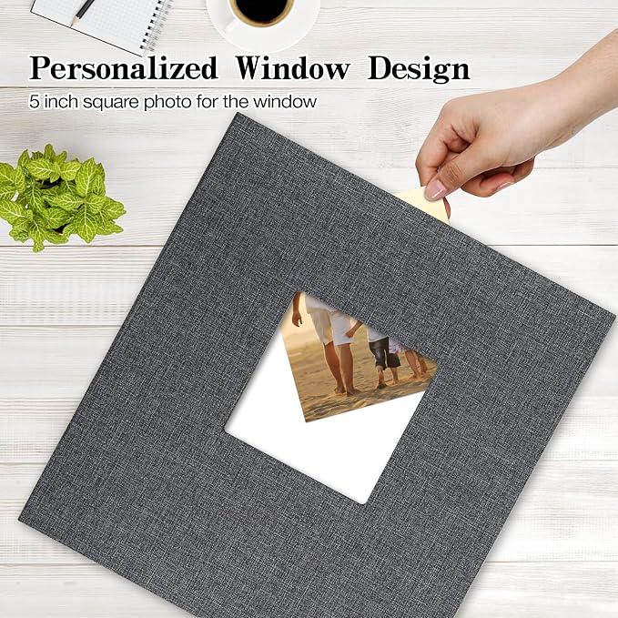 potricher Photo Album 4x6 Pictures, 1000 Pockets, Linen Cover, Gray | Linen Cover, Front Window, Large Capacity 4x6 Picture Albums, Photo Book for Family, Wedding, Anniversary, Baby, Keepsake - Image 2