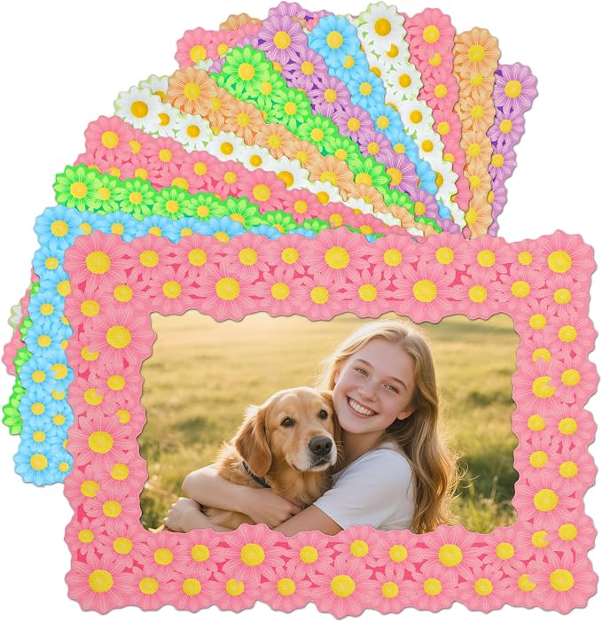 12Pcs Magnetic Picture Frames for 4"x6" Photo, Locker Accessories for Girls | 6 Colors, Cute Back to School Gifts, Classroom Decorations Supplies, Refrigerator Decor, Daisy by ANPHSIN