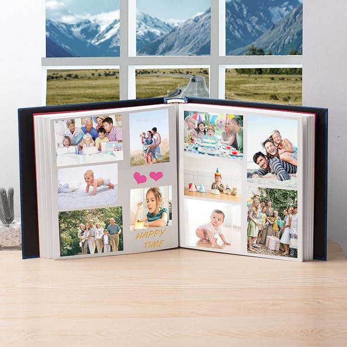 HoneyTolly Large Photo Album Self Adhesive, DIY Scrapbook Album for 600 Photos, 13"x12.6" 120 Pages Linen Cover Memory Book(Blue) - Image 4