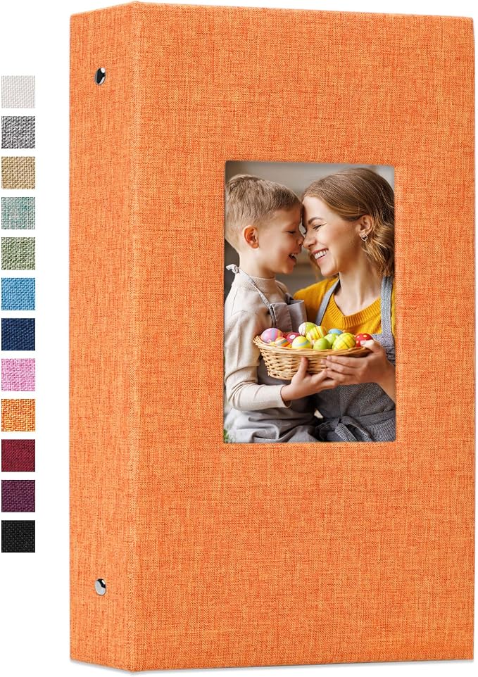 Vienrose 4x6 Photo Album,300 Pockets,Linen Cover with Window,Orange | Linen Hardcover, Slip In Photo Book, Family Memory Album, Travel Keepsake by Vienrose