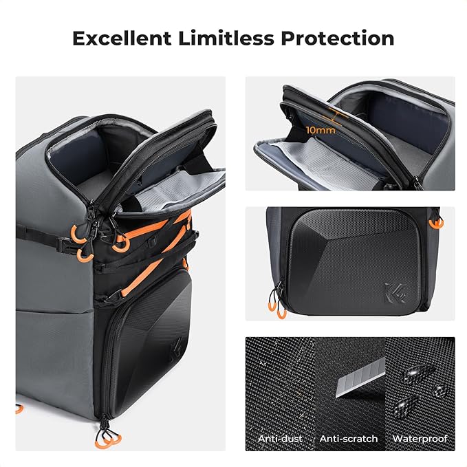 K&F CONCEPT Camera Backpack Shoulder Bag for Photographers | Hardshell Case, Multifunction Photography Backpack, 15.6" Laptop Compartment, B13 - Image 5