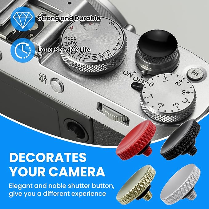 SDTC Tech 4 Pcs Fuji Shutter Release Button Accessories | Copper Camera Soft Shutter Button Fits for Fuji X-T3 X100 X100S X-T10 X-T20 X-T30 Xpro1, 4 Color (Red/Black/Silver/Golden) - Image 7