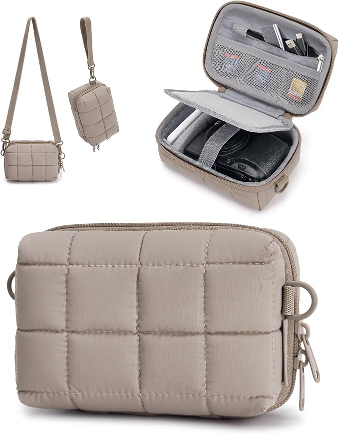 BAGSMART Small Puffy Digital Camera Case, Water-repellent, Camel | Camera Bag with 2 Carrying Ways for Canon PowerShot G7X Mark II/III/Sony DSCW800/DSCW830, Lightweight by BAGSMART