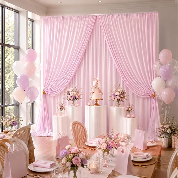 30ftx10ft Wrinkle Free Light Pink Backdrop Curtains for Parties, Silky Polyester Photo Backdrop Drapes 6 Panels 5x10ft Back Drop Cloth for Wedding Birthday Baby Shower Photography Background - Image 5