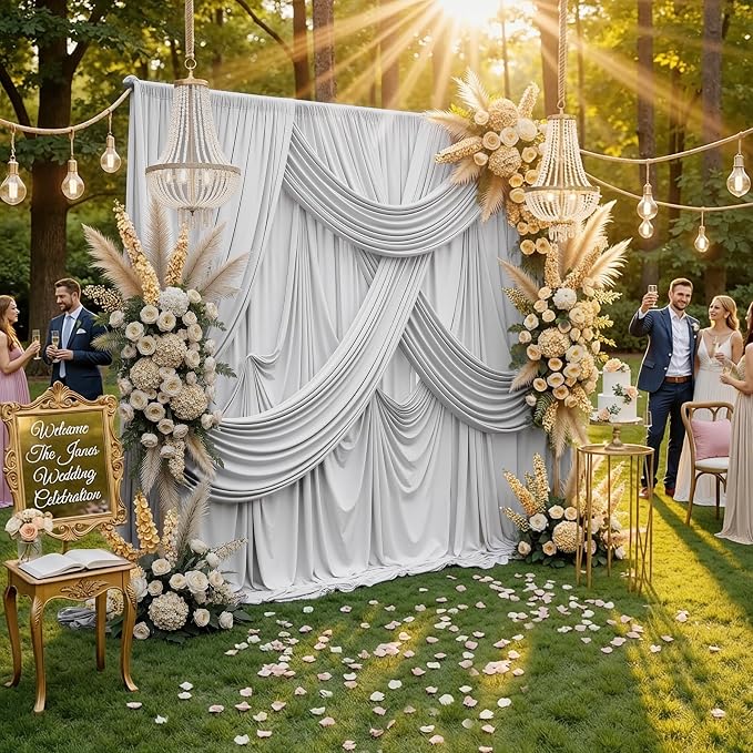 10ftx8ft Wrinkle Free Silver Backdrop Curtain for Parties, Thick Polyester Backdrop Drapes for Wedding Birthday Party Photography Background Baby Shower Decor - Image 4