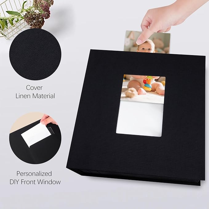 Aevdor Large Capacity 8x10 Photo Album, 200 Photos, Linen Cover, Black | Black Inner Pages, Vertical 8x10 Layout, Clear Pockets for Photos, Artwork, Postcards & Drawings - Image 5