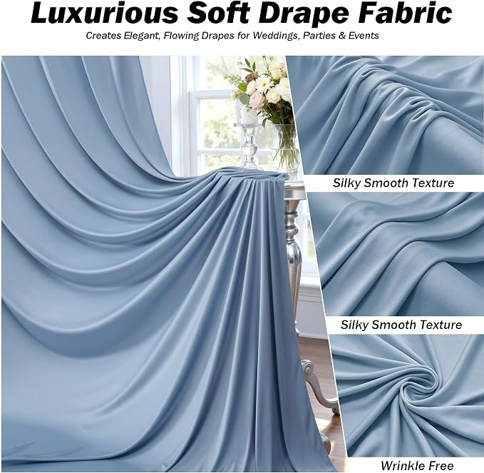 50x12 ft Dusty Blue Backdrop Curtains for Weddings, Birthdays and Photos | 10 Panels 5x12 ft, Wrinkle-Free Polyester Drapes, Washable, Ironable, 4 in Rod Pocket for Baby Showers Photography Background - Image 4