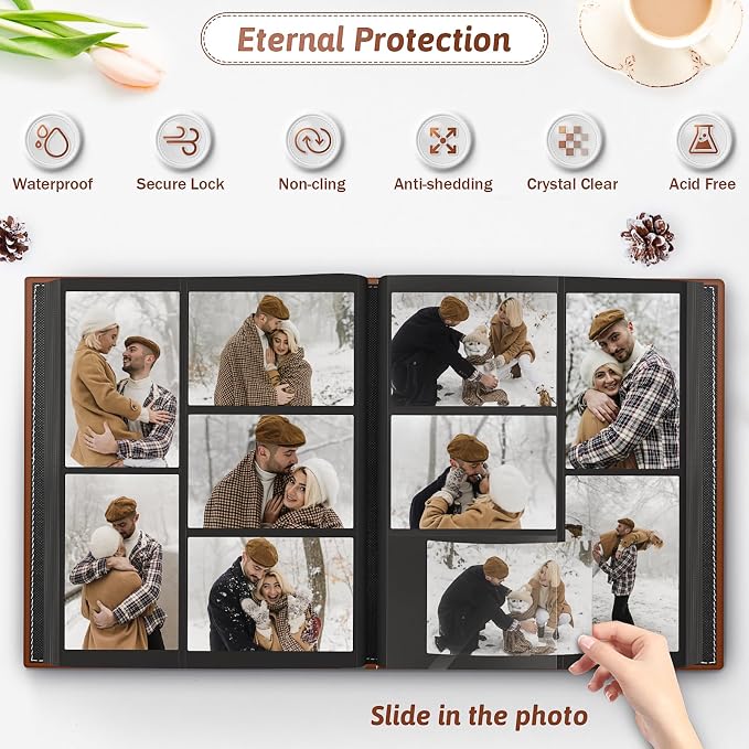 Popotop 4x6 Photo Album Holds 500 Pictures, Vegan Leather Hardcover | 500-Photos Capacity, Clear Slip-In Pockets, Large Collection Format, Front Photo Window, Gifts for Family Wedding Baby - Image 3