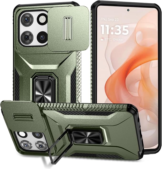 for Moto G Stylus 2025 Case,with Sliding Camera Lens Cover,HD Screen Protector,360° Rotating Kickstand, Military-Grade Shockproof Protective Cover for Motorola G Stylus 5G 2025,Army Green by AYMECL