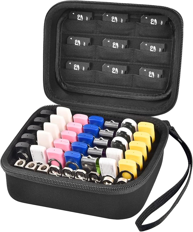Comecase USB Flash Drive Case, Holds 44 USB Drives and 9 SD Cards | Pre-Cut Foam Fits Mixed Drive Sizes Flash Drive; EVA Shell Protects Data on the Go, Black, Large, Case Only by COMECASE