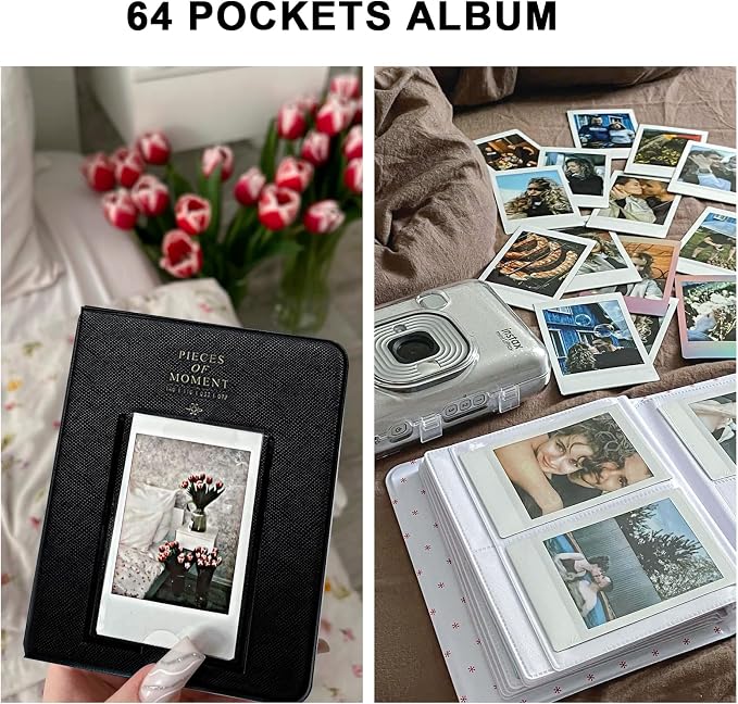 Mini Accessories Kit for Fujifilm Instax Mini Instant Camera, Black | Fits for Instax Mini 13/12/11/41/SE/EVO Camera, Universal Mini Camera Bag, with 64 Photo Album, DIY Stickers, No Camera - Image 5