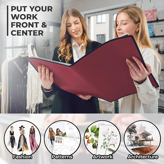 Dunwell 12x18 Art Portfolio Binder, 24-Sleeve, Black Mounting Paper, Ruby | 24 Clear Sleeves, Displays 48 Pages, Black Mounting Paper Included, Artwork Storage, Acid-Free Poly Protection - Image 4